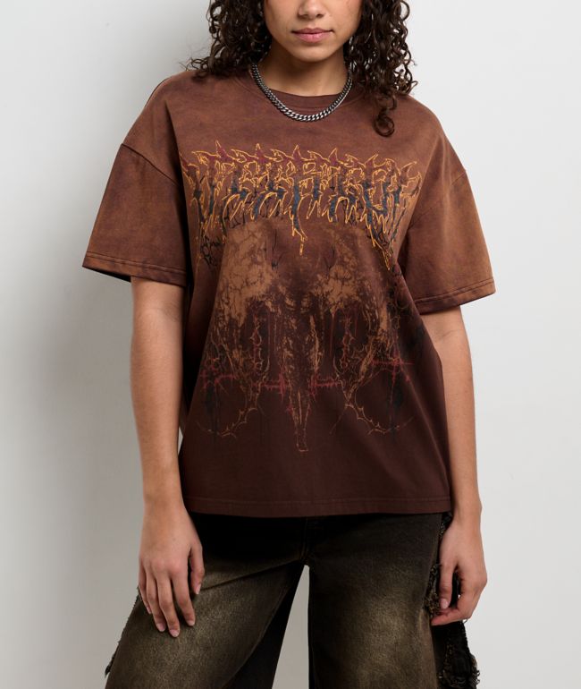 Vitriol Rae Brown Wash Boxy T-Shirt - Vitriol