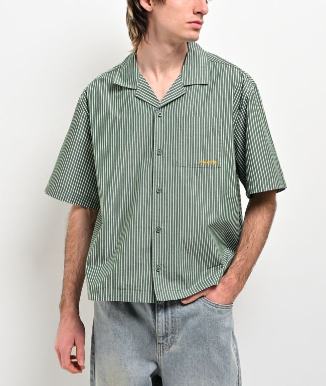 Monet Skateboards Banks Poplin Green Stripe Button Up Shirt - Monet Skateboards