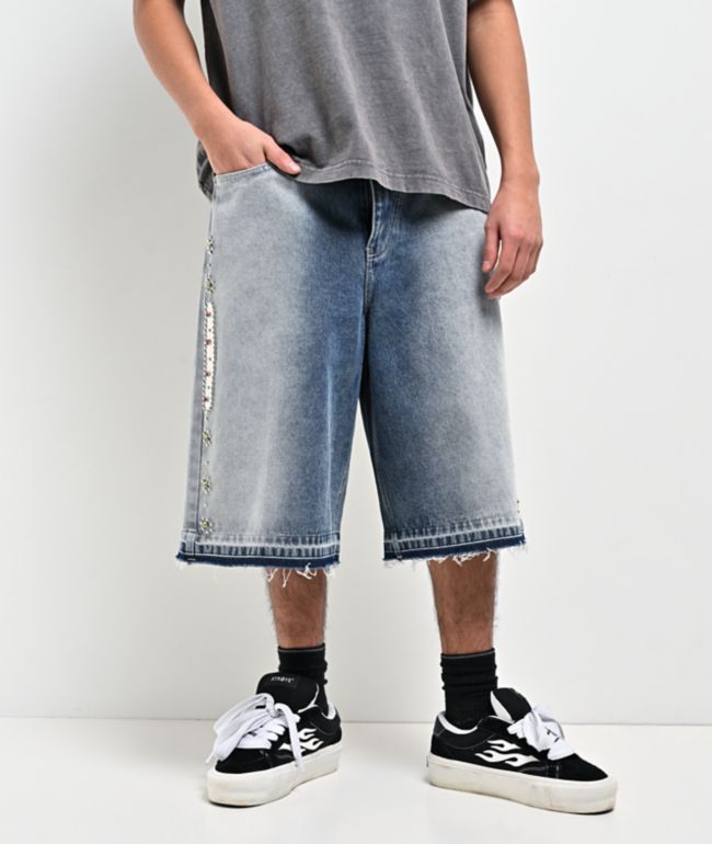Ninth Hall Detain Light Blue Wash Ultra Loose Shorts - Ninth Hall