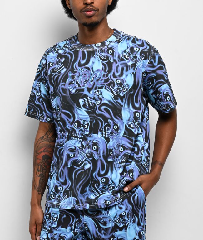 Empyre Smokeshow Skulls Blue & Black Boxy T-Shirt - Empyre