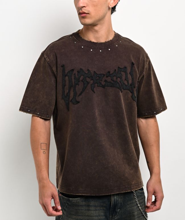 Vitriol Death Grip Distressed Brown Wash T-Shirt - Vitriol