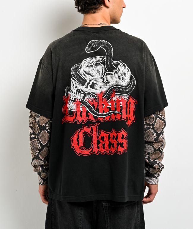 Lurking Class by Sketchy Tank Deserted Python Black & Snakeskin 2fer Long Sleeve T-Shirt - Lurking Class by Sketchy Tank