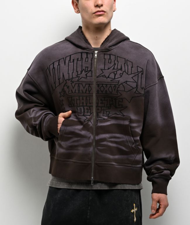 Ninth Hall One Hundred Claws Brown Wash Distressed Crop Hoodie - Ninth Hall