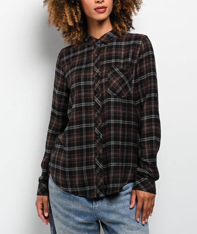 Thread & Supply Orion Brown & Black Plaid Long Sleeve Flannel Shirt - Thread & Supply