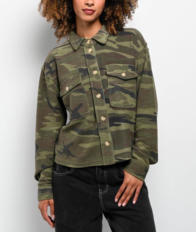 Thread & Supply Ranger Camo Crop Long Sleeve Button Up Shirt - Thread & Supply