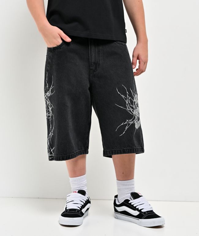 Vitriol Kids Siphon Black Wash Ultra Loose Denim Shorts - Vitriol