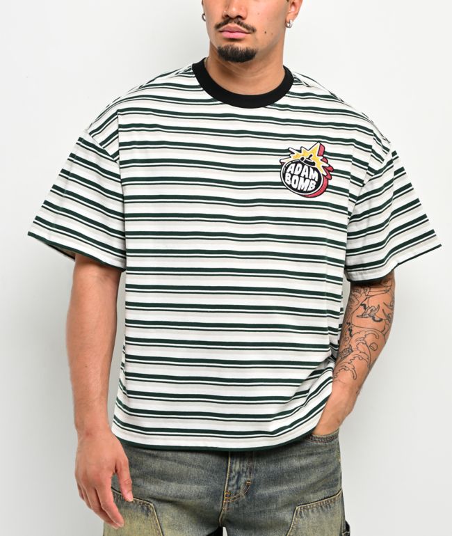 Adam Bomb Signage Striped White T-Shirt - Adam Bomb