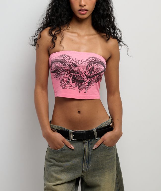 Affliction Flaming Dragon Pink Tube Top - Affliction