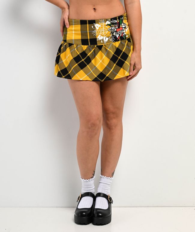 Ed Hardy Eagle Yellow Plaid Skirt - Ed Hardy