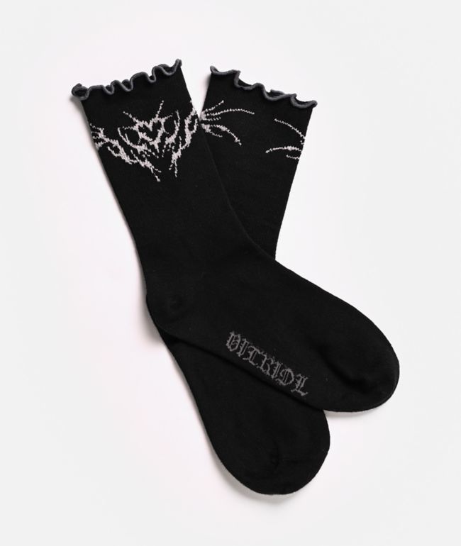 Vitriol Tamsin Lettuce Edge Black Crew Socks - Vitriol