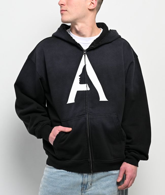 April A Logo Black Wash Zip Hoodie - April Skateboards