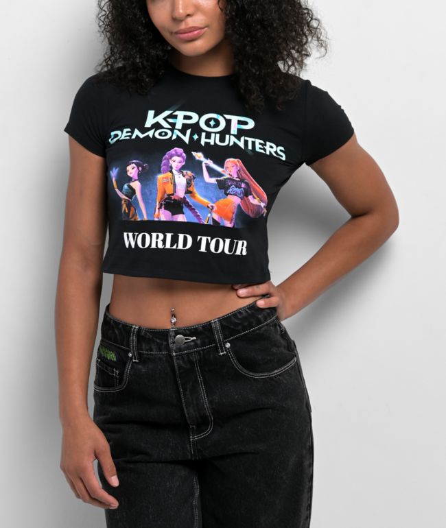 KPop Demon Hunters Black Crop T-Shirt - 
