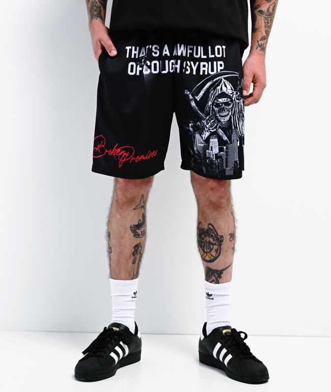 Broken Promises x That's A Awful Lot Of Cough Syrup Ghetto Bird Black Mesh Shorts