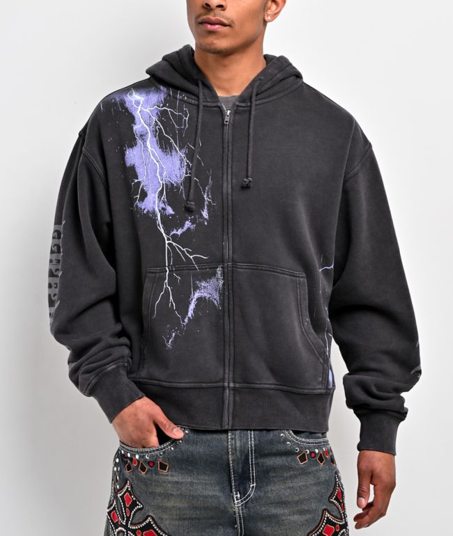 Ninth Hall Night Terrors Black Wash Crop Zip Hoodie | Zumiez