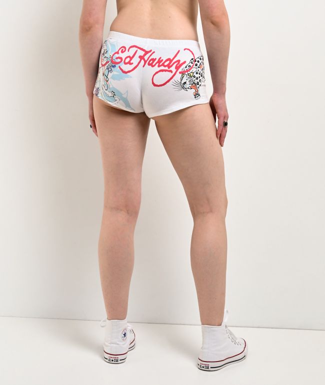 Ed Hardy Blue Leopard  White Micro Shorts - Ed Hardy
