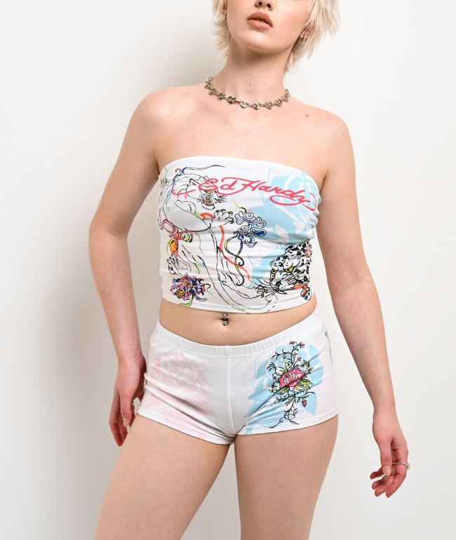 Ed Hardy Blue Leopard White Tube Top - Ed Hardy