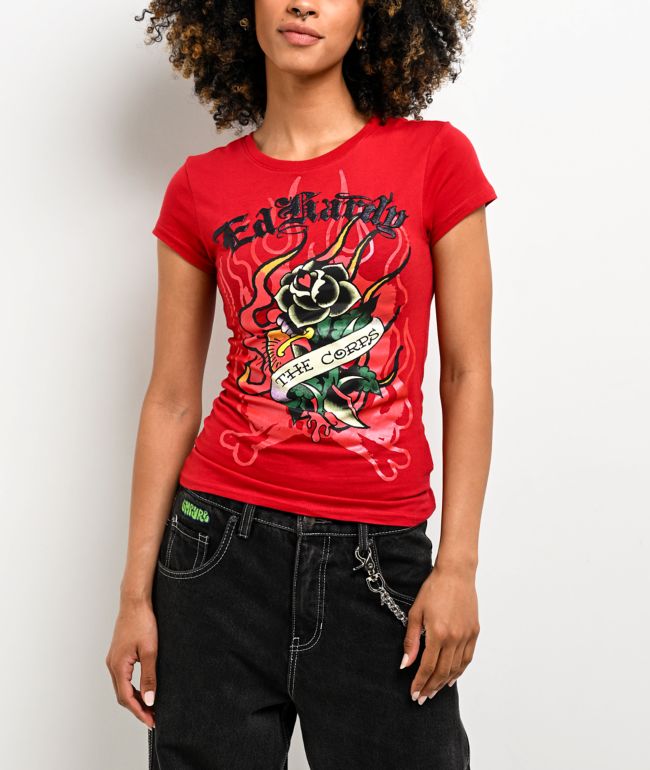 Ed Hardy Flame Rose Red T-Shirt - Ed Hardy