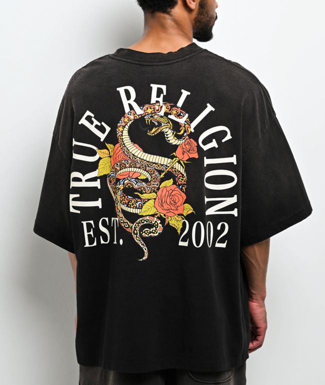 True Religion Floral Snake Black Wash T-Shirt | Zumiez