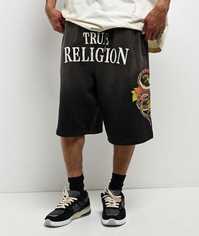 True Religion Mikey Floral Snake Black Wash Baggy Sweat Shorts - True Religion