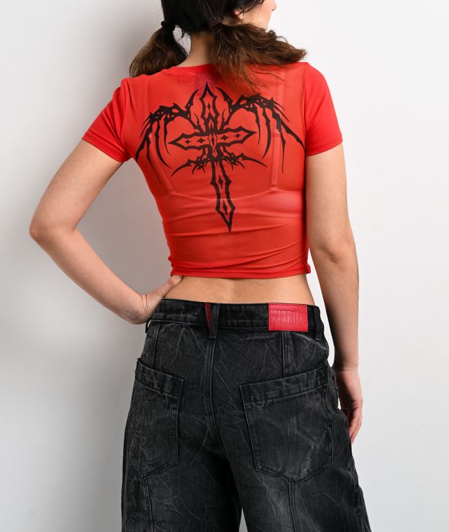 Vitriol Lilah Red Mesh Crop T-Shirt - Vitriol