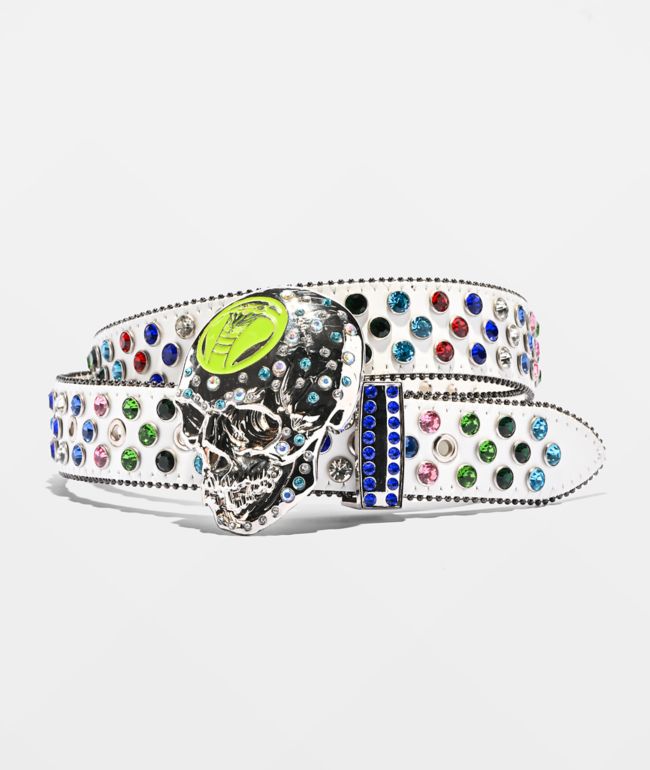 Broken Promises Fracture Rhinestone White Belt - Broken Promises