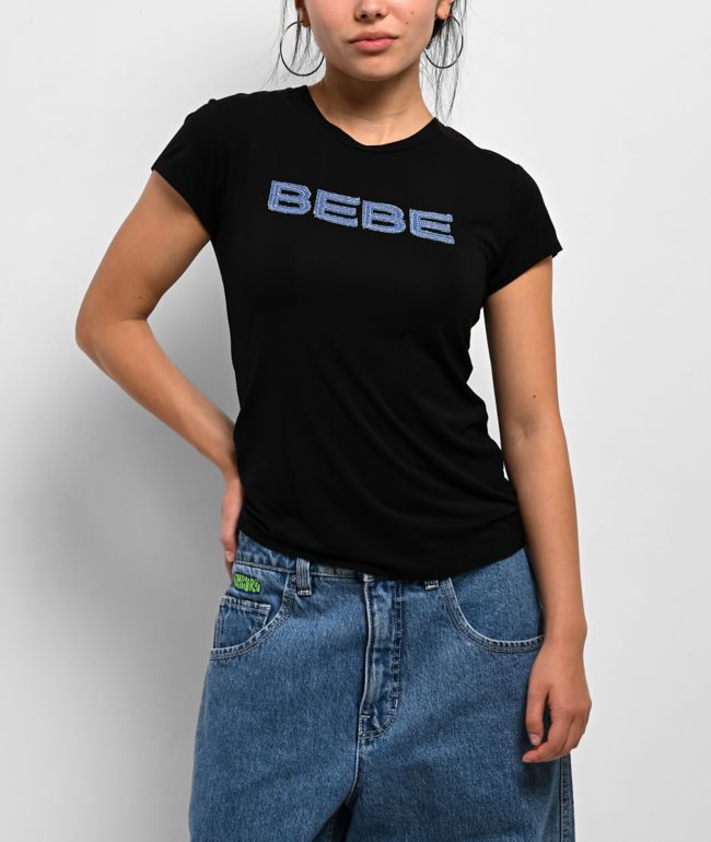 bebe Denim Patch Black T-Shirt - bebe