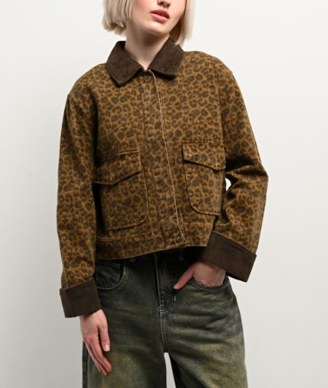 STOOSH Cheetah Brown Wash Crop Barn Jacket - STOOSH