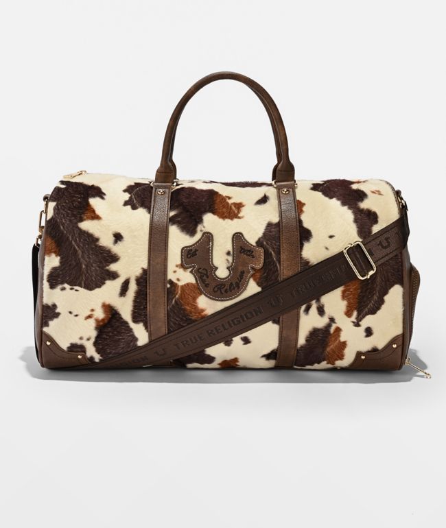 True Religion Scurlock Brown Cow Print Duffel Bag - True Religion