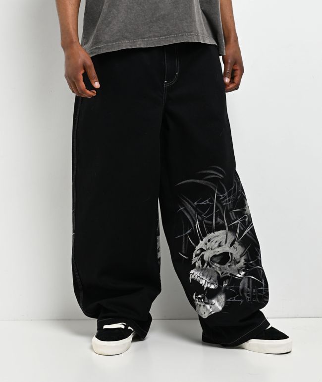 Vitriol Void Skull Black Ultra Wide Jeans - Vitriol