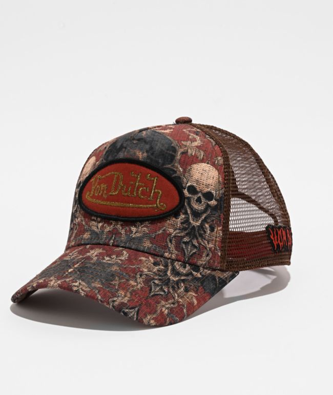 Von Dutch Tapestry Burgundy Trucker Hat - Von Dutch