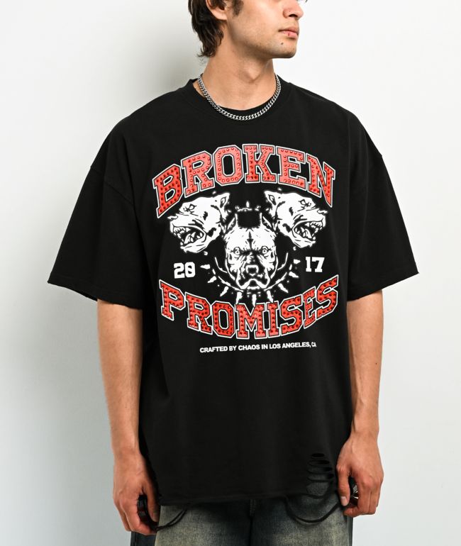 Broken Promises Kennel Rhinestone Distressed Black T-Shirt - Broken Promises