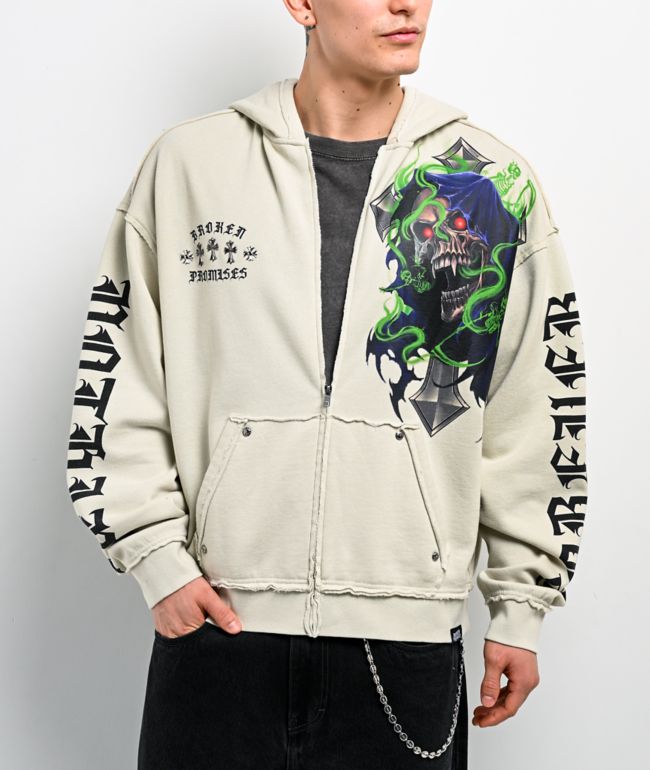 Broken Promises Ritual Natural Boxy Zip Hoodie - Broken Promises