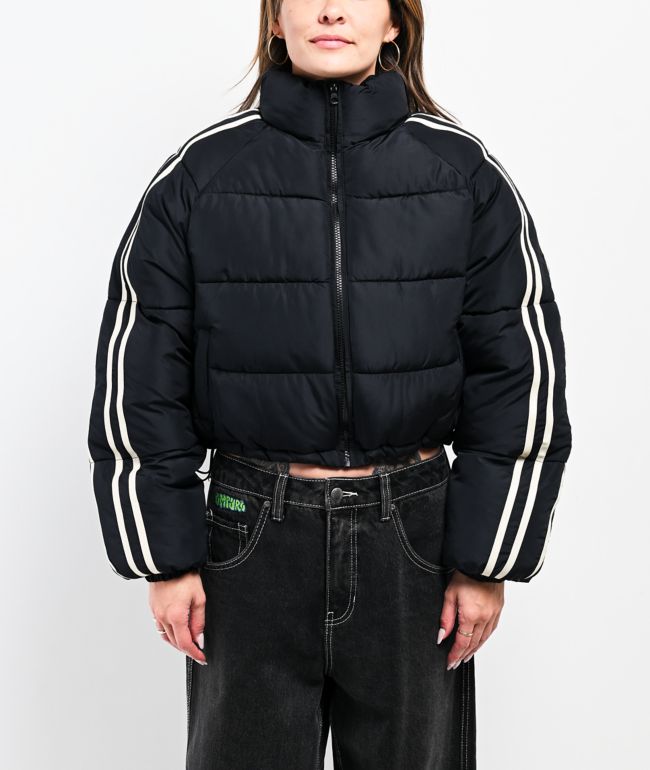 Stitch Fusion Stripe Black Crop Puffer Jacket - Stitch Fusion