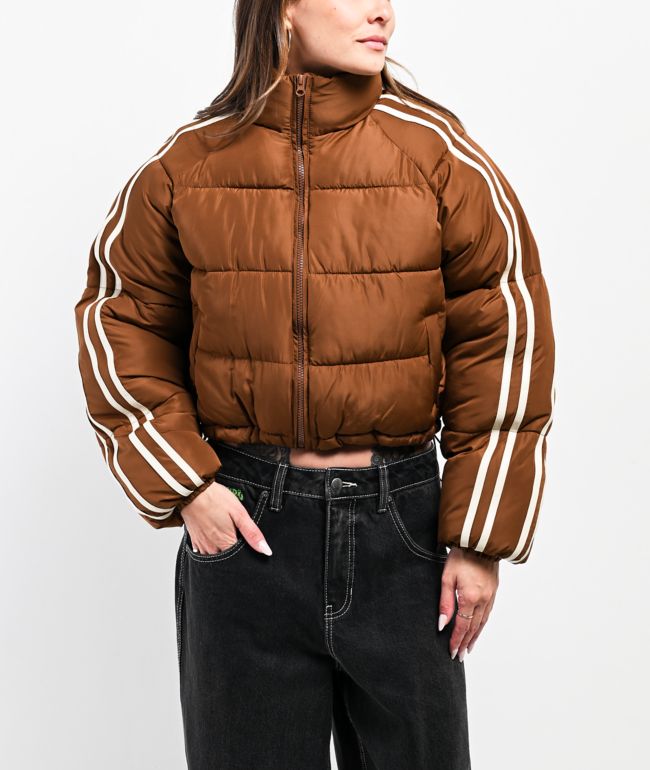 Stitch Fusion Stripe Brown Crop Puffer Jacket - Stitch Fusion