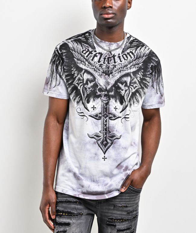 Affliction Death Eyes Grey Tie Dye T-Shirt - Affliction