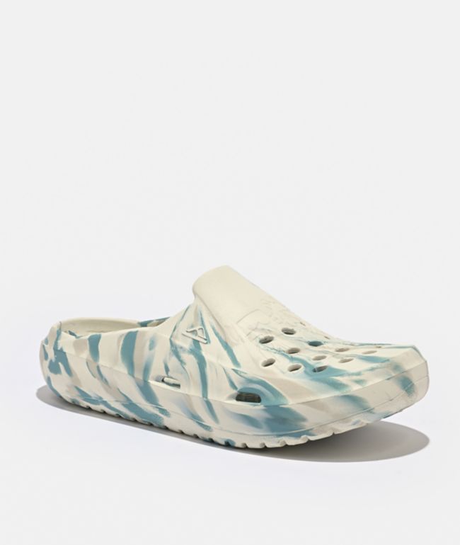 Reef Glider Off White & Blue Slide Sandals - Reef