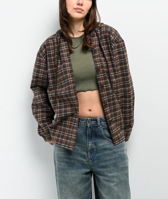 Stitch Fusion Brown Plaid Hooded Flannel Shirt - Stitch Fusion