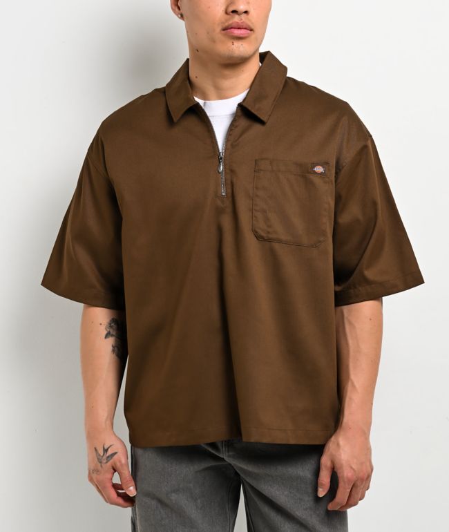 Dickies Cadiz Brown Quarter Zip Work Shirt - Dickies