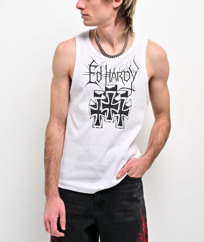 ed hardyタンクトップ　ホワイト Ed Hardy Crosses White Tank Top | Zumiez