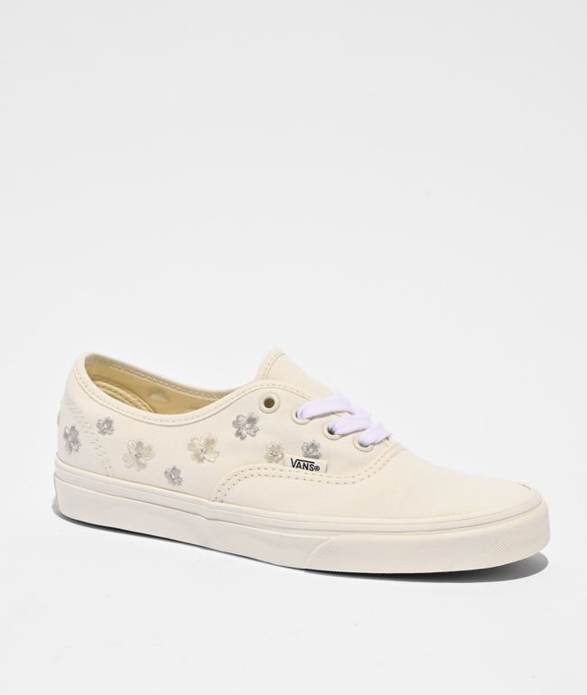 Vans Authentic Floral Embroidery Marshmallow White Skate Shoes - Vans