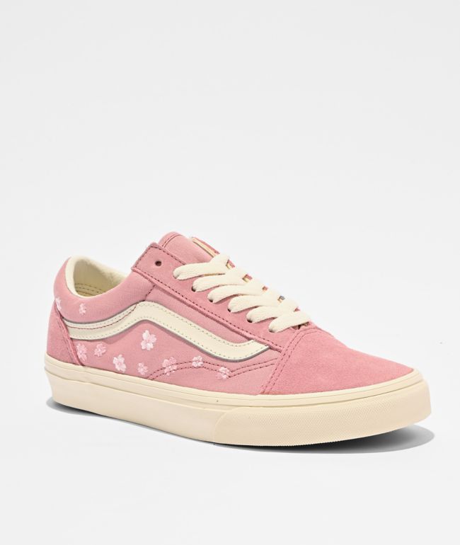  Vans Old Skool Floral Embroidery Misty Mauve Skate Shoes - Vans