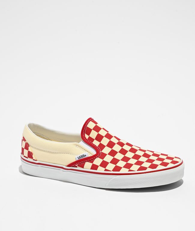 Vans Classic Slip-On Checkerboard Red & White Skate Shoes - Vans