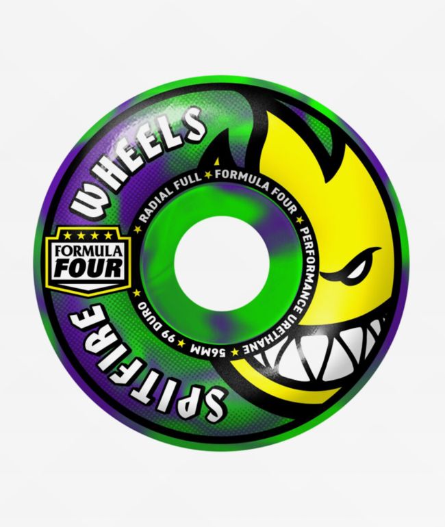 Spitfire Formula Four Radial Full 56mm 99a Green & Purple Swirl Skateboard Wheels - Spitfire