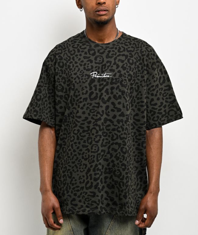 Primitive Quest Nuevo Grey Leopard Print Heavyweight T-Shirt - Primitive