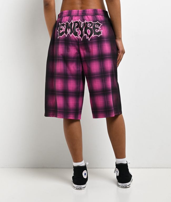 Empyre Bobbi Pink & Black Plaid Oversized Boxer Shorts - Empyre