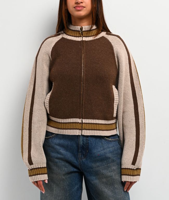 Pretty Garbage Adriana Brown Zip Sweater - Pretty Garbage