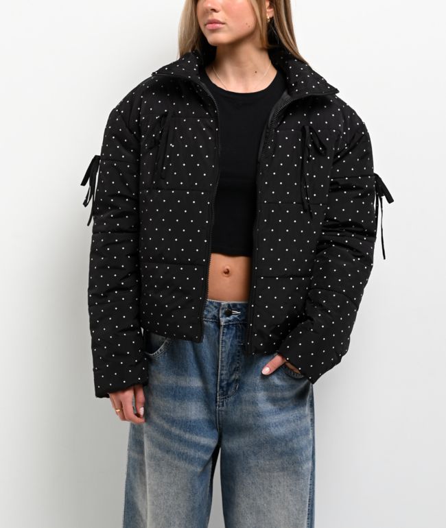 Pretty Garbage Daisy Polka Dot Black Crop Puffer Jacket - Pretty Garbage