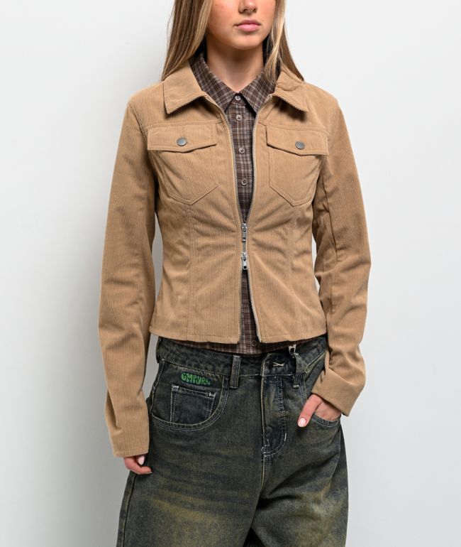 Pretty Garbage Jinny Khaki Corduroy Crop Jacket  - Pretty Garbage