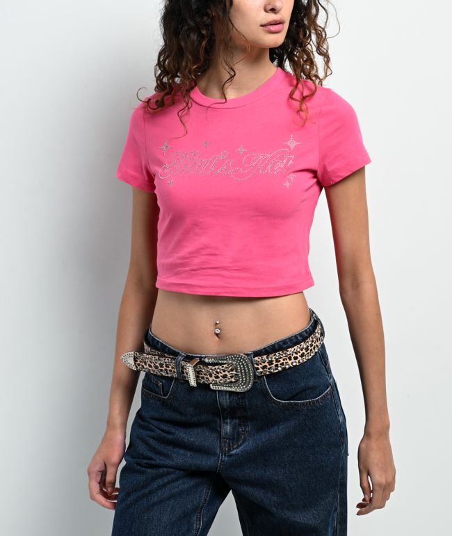 Paris Hilton That's Hot Rhinestone Pink Crop T-Shirt - 