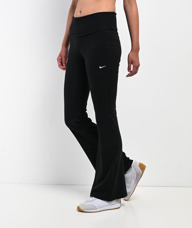 Nike Sportswear Chill Knit Ribbed Black Mid Rise Flare Leggings - Nike